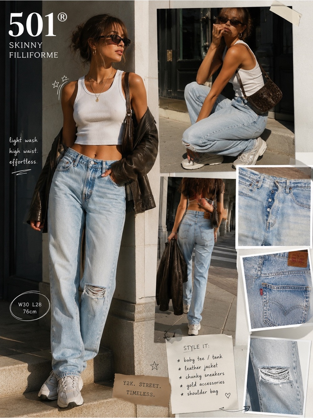 Levi’s 501 Big E Skinny Light Wash Distressed Button Fly Jeans W30 L28